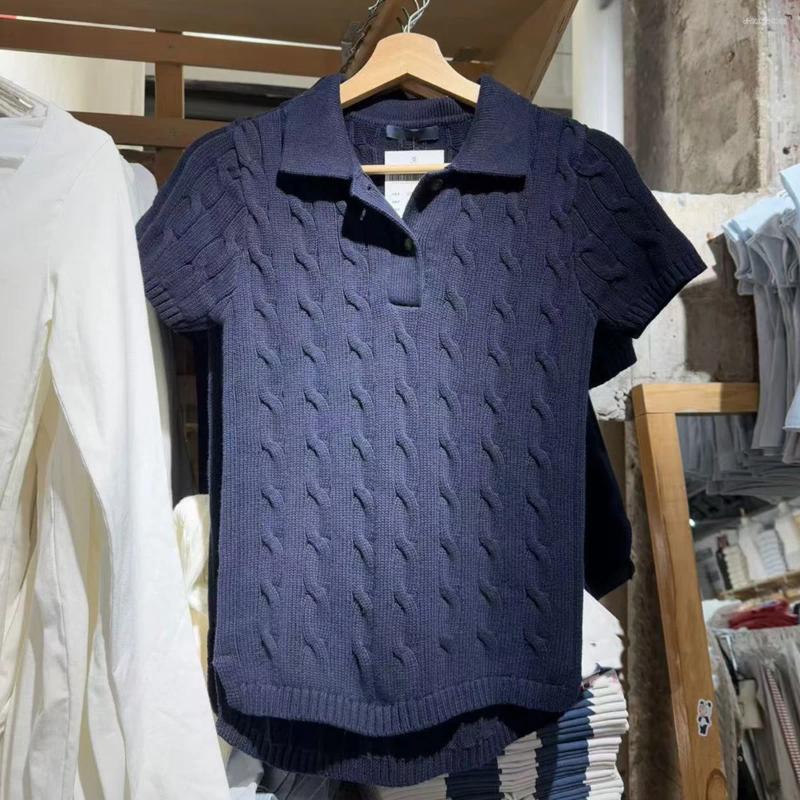 Women's Polos Twist Knitted Spring Clothes 2025 Turn Down Collar Short Sleeve Tees Girls Vintage Casual T-shirt Sweet Y2k