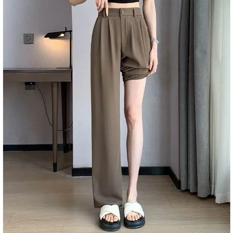 Women Suit Pants Lady Baggy High Waist Wide Leg Solid Color Trousers Female er Straight Leg Mom Classic Office Pant Slacks 250303