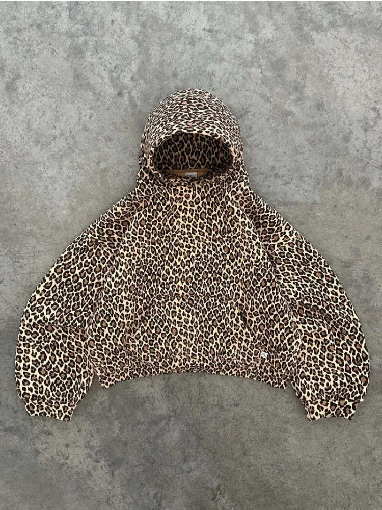 Deeptown Vintage Leopard Hoodies Women Y2k Oversized Animal Print Hooded Sweatshirts Pullovers Retro Grunge Hip Hop Streetwear 250303