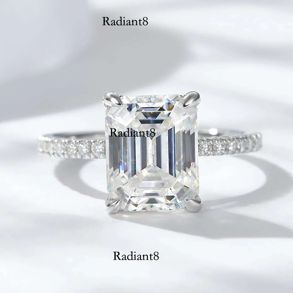 4CT D Color Real Full Moissanite Ring for Women Emerald/Radiant Cut Dia Sterg Sier Wedding Band with Certificate