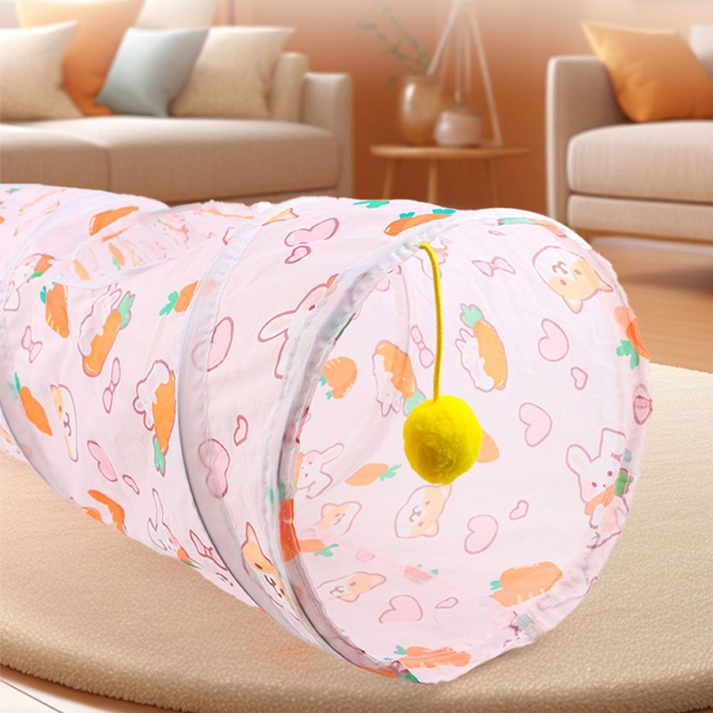 Printed Cat Play Tunnel Long Straight Channel Foldable Cat Tent Nest Square Channel with Furry Ball Cat Channel Small Pet
