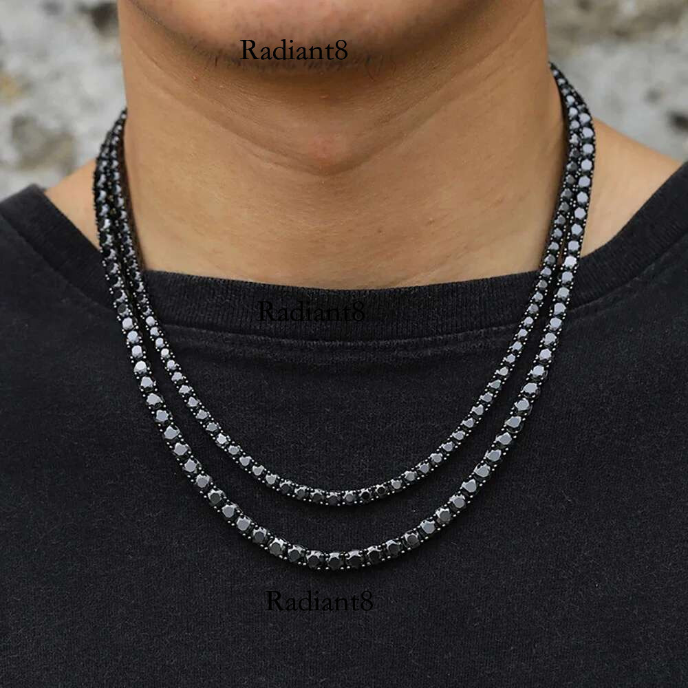Serenity Black Moissanite Tennis Necklace for Women Men Anniversary Gift S Sterg Sier Neck Chain Plated Fine Jewelry