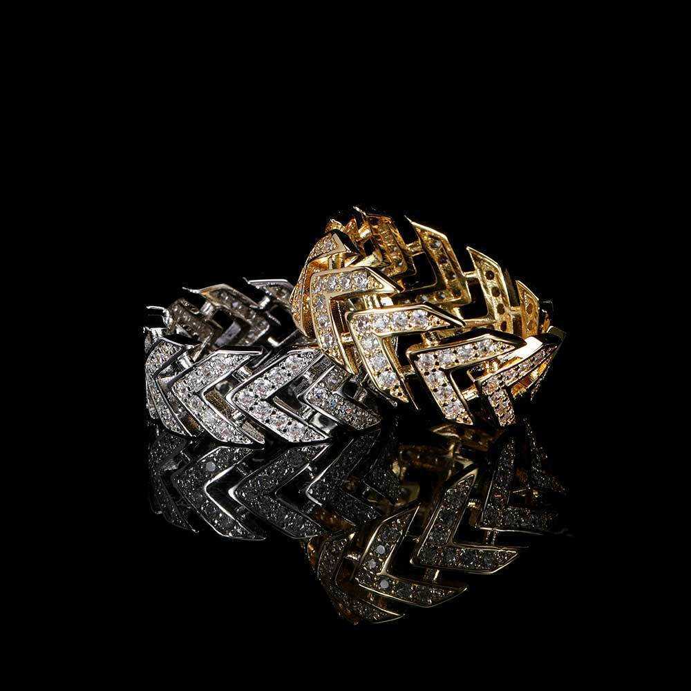 Couple Rings New hip hop V-shaped arrow ring real gold plated copper set zircon hiphop mens ring H25303