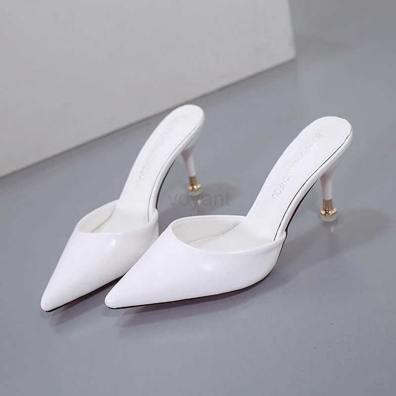 2023summer and autumn new n-slip stiletto fi slippers all-mah pointed toe half outdoor wens middle heel Z250304