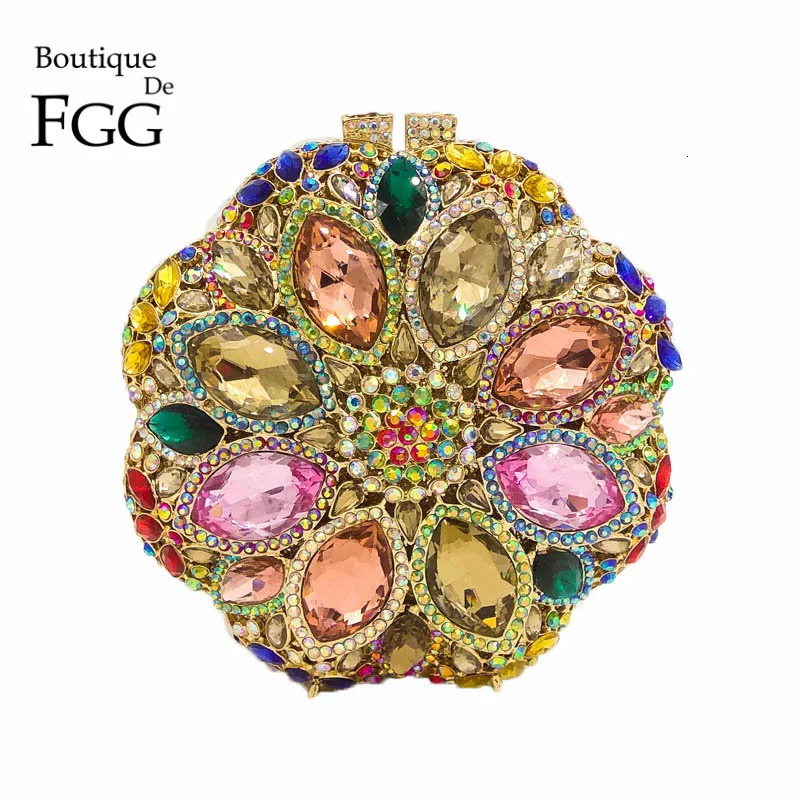 Ship from US Boutique De FGG in stock Round Circular Women Crystal Clutch Evening Bags Rhinestone Wedding Party Handbags and Purses 250303FBB