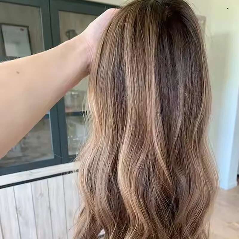 Premium European Synthetic Hair Top Je Brown Caramel Highlights Colored Lace Front Wig Hight Density For Women Use