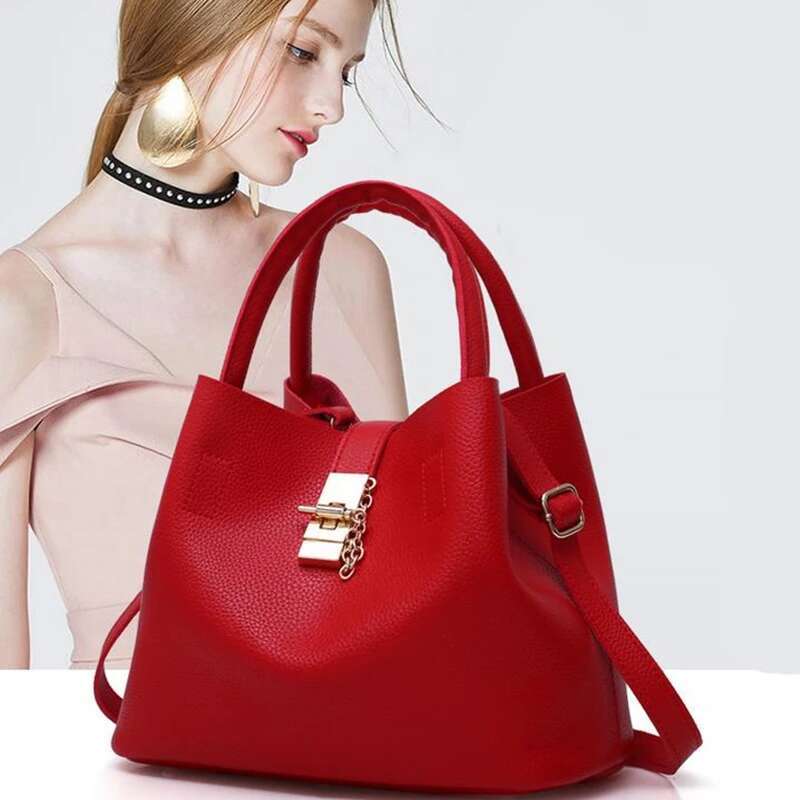 Women's Single Shoulder Large Capacity Designer Handbag Women's Crossbody Lychee Pattern PU Portable Bucket Bag Women's Crossbody Bag