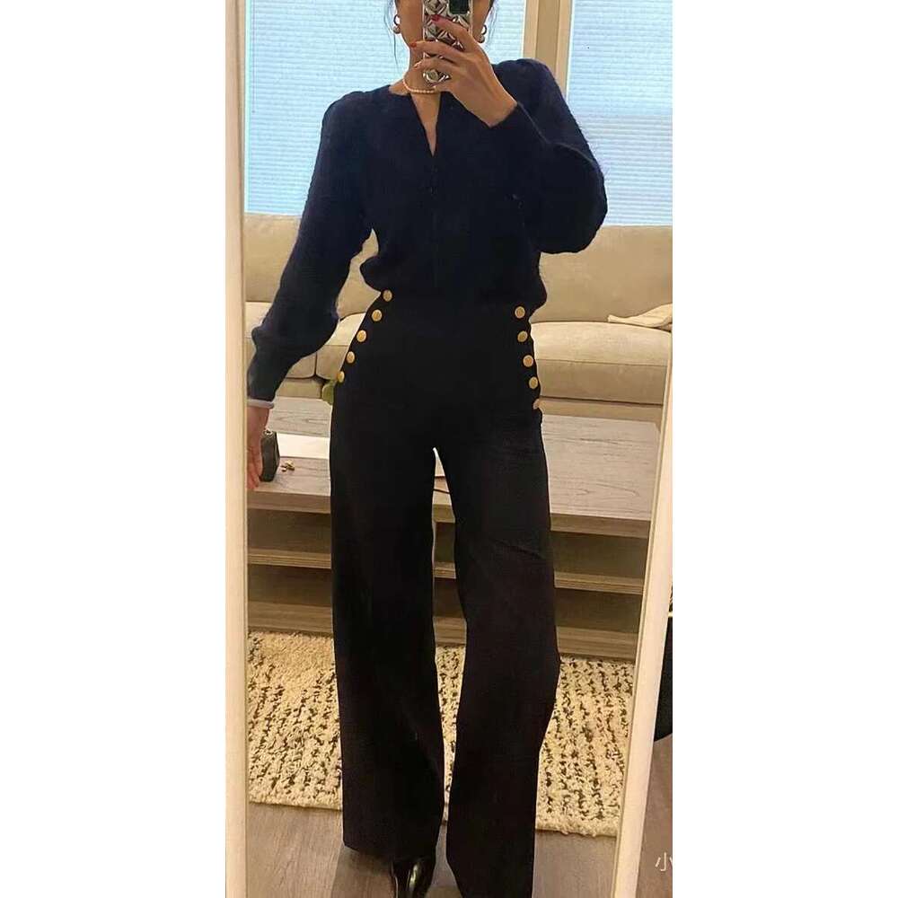 2025 Spring And Summer Women New High-Waisted Loose Straight-Leg Double-Breasted Wide-Leg Pants