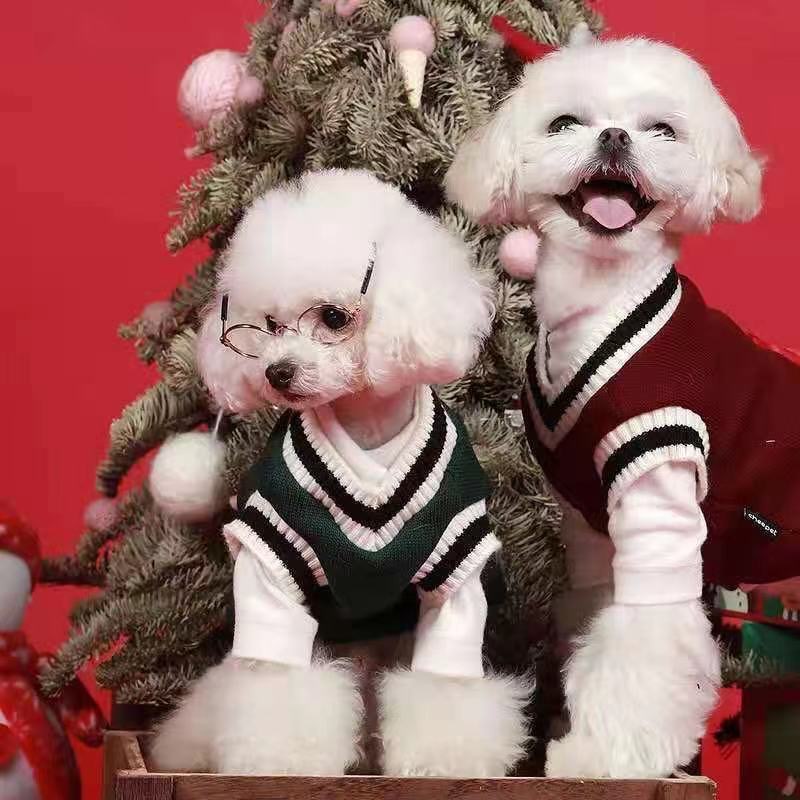 Pet Cat Solid Costume Autumn Winter Christmas Sweater College Style Dog Clothes Kitten Puppy Vest Clothes Kitty Jacket Outfits