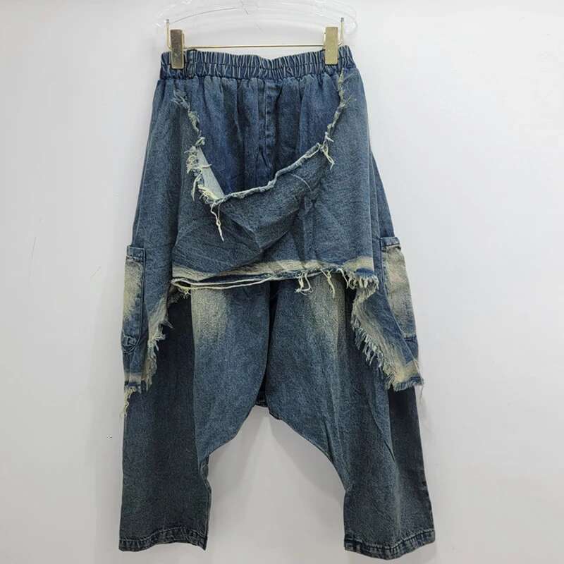DEAT Street Hip-Hop Jeans For Women 2024 Autumn New Collection Elastic Waisted Loose Denim Pants Female Trendy 11A01055