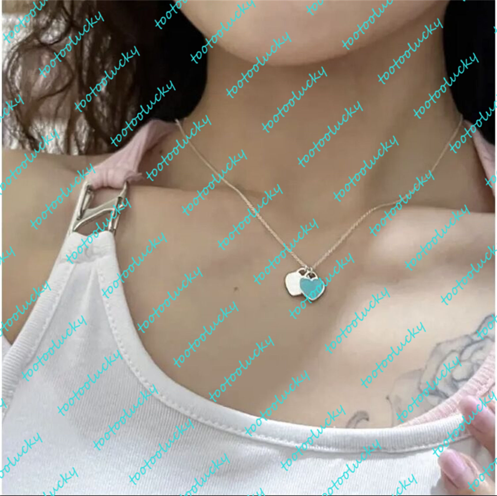 925 sterling silver designer necklace pendant necklaces female jewelry exquisite craftsmanship official logo classic blue heart Luxury with box tiffnay and co