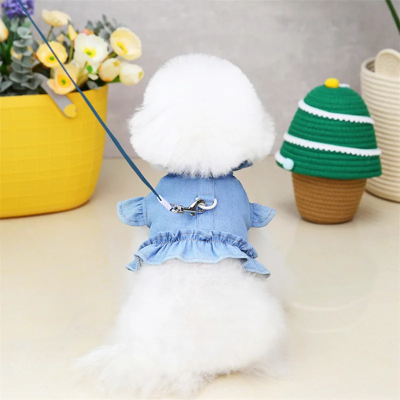 Small and Medium-sized Pet Cute Thin Denim Chest Back Cat Dog Clothing In Spring and Summer of 22