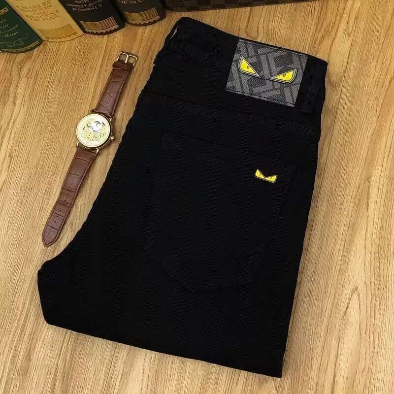 Black Jeans Men's High-End And Fashionable Printing Stylish Casual Simple All-Match Stretch Slim Fit Ankle Tight Trousers