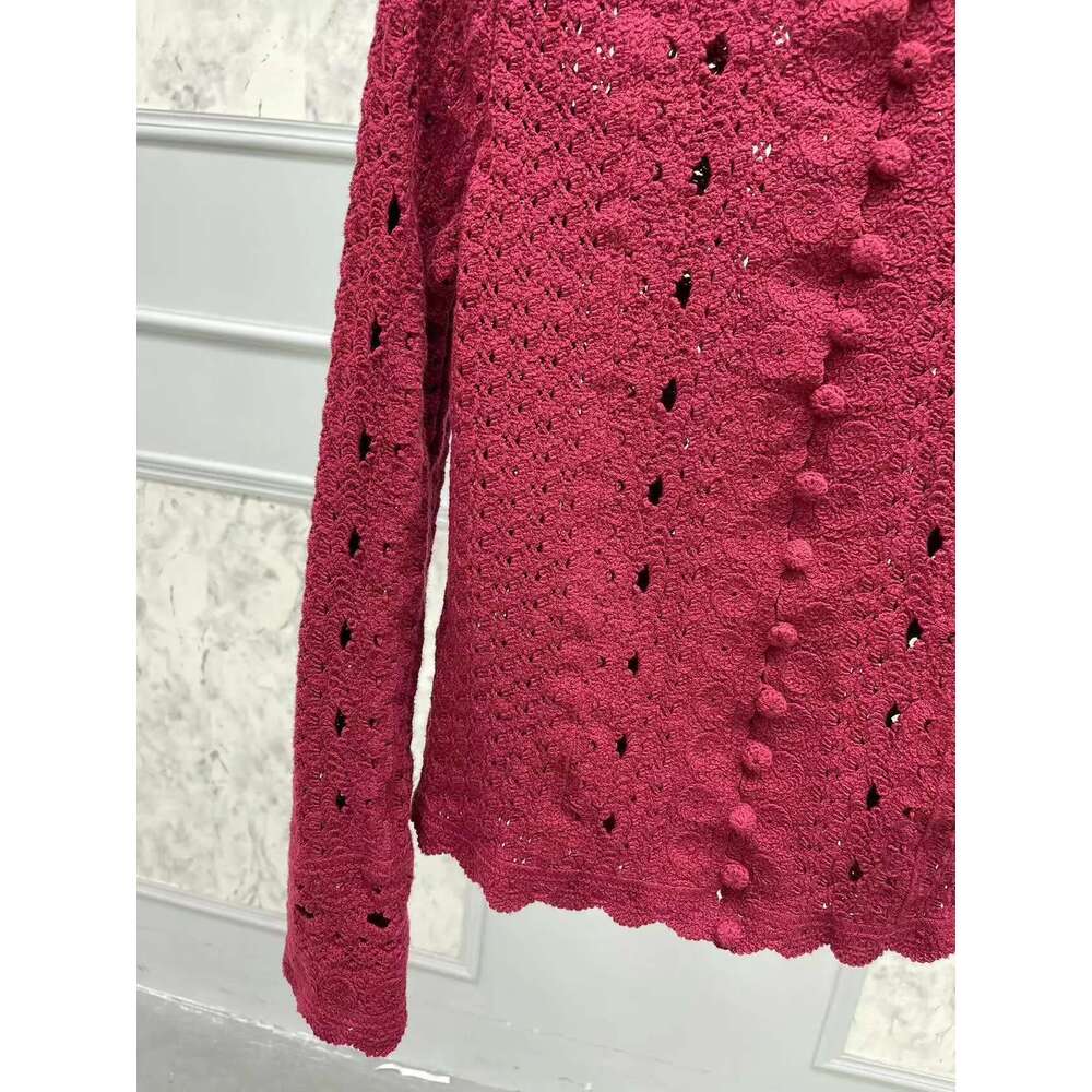 Women 100% Cotton Hollow Out Knitted Cardigan Tops Early Autumn Long Sleeve Single Breasted O-Neck Female 2 Color Sweater