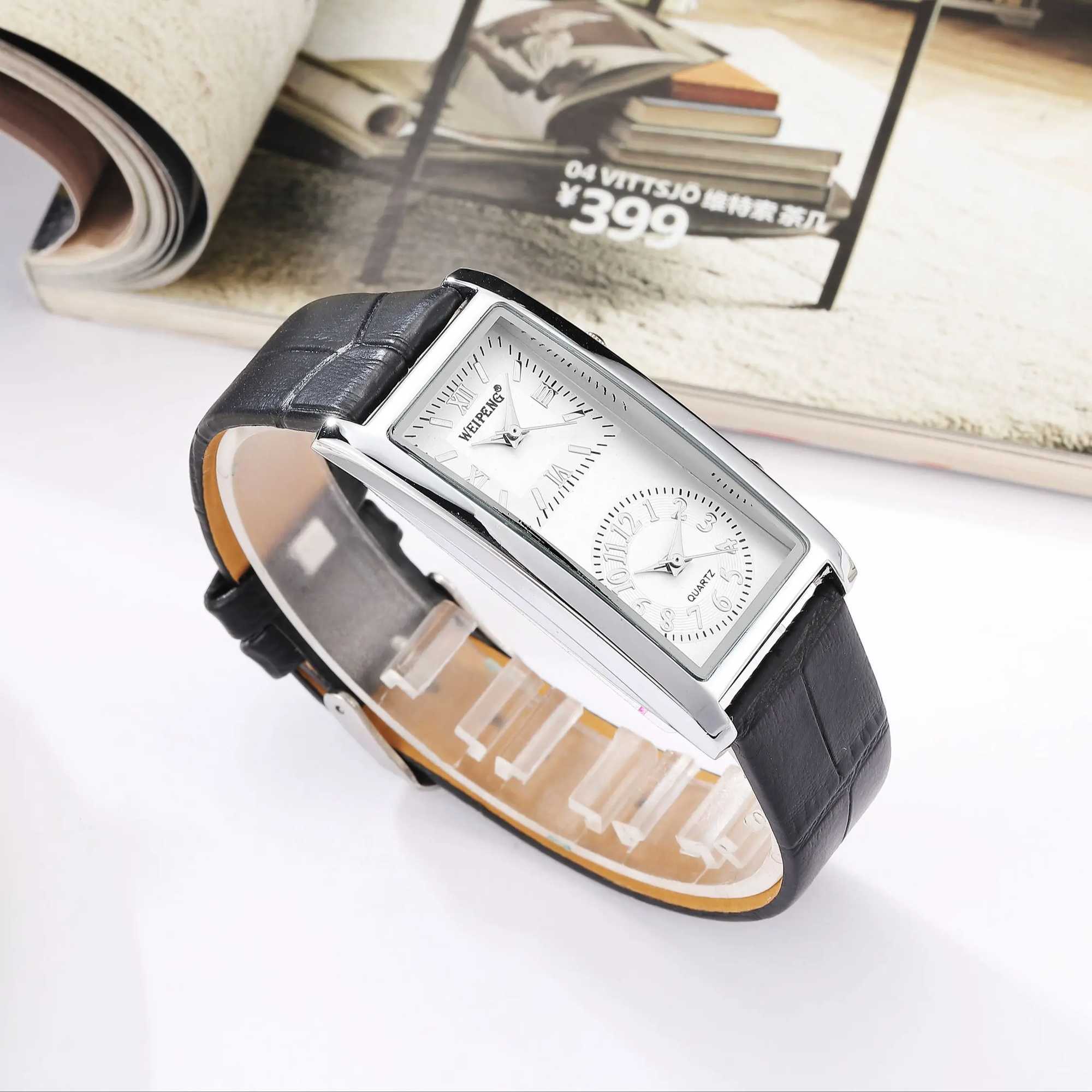 Ladies Minimalist 2 Double Dial Time Zone Womens Fashion Elegant Wrist Quartz Clock Leather Str Womens WatchXJ250304