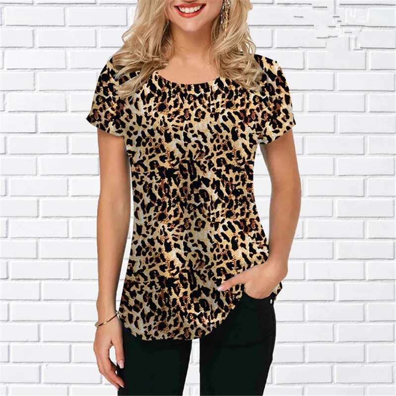 Fashion Beautiful New Leopard Shirts Summer Short Sleeve Women Streetwear 3D Print Blouses Loose Casual Ladies Pullovers Tops