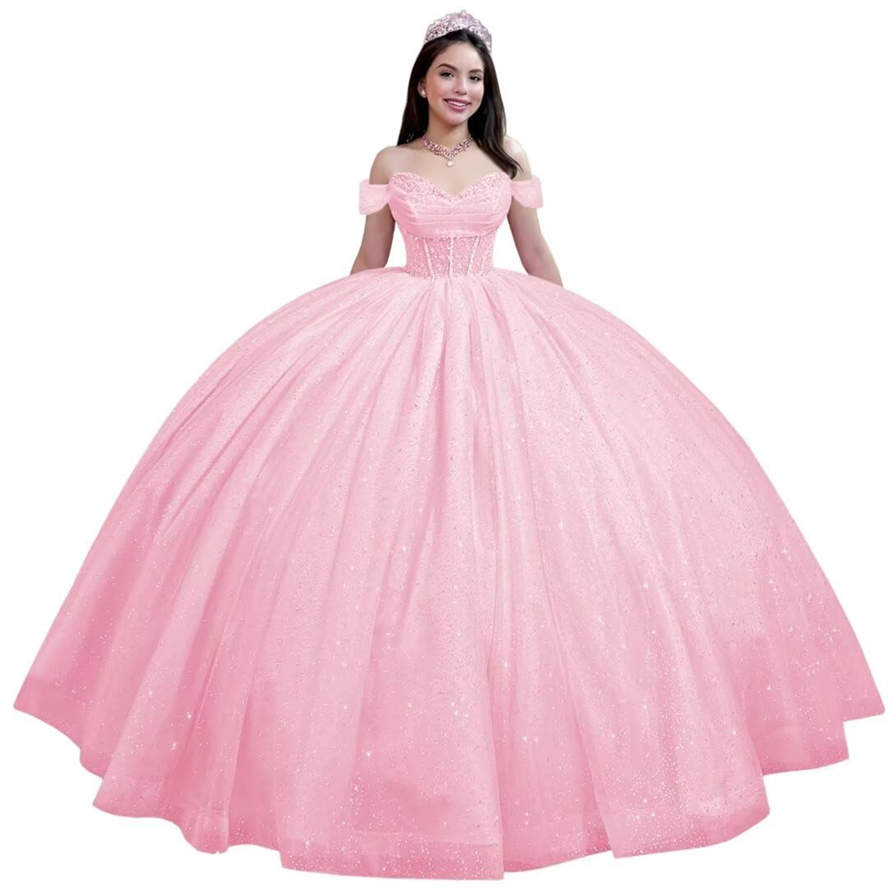 Ball Gown Quinceanera Dresses Sequins Beading Off the Shoulder V-Neck Lace-up Plus Size Sweet 15 16 Princess Birthday Party Gowns Vestidos De 15 Anos 