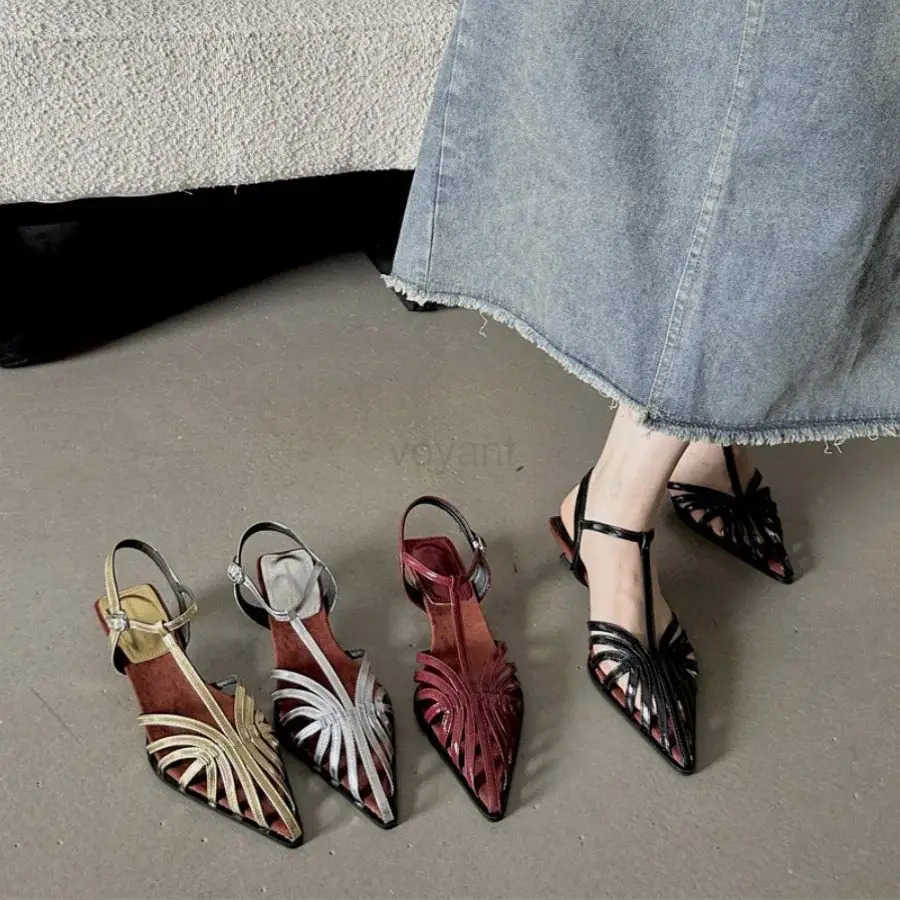 Bailamos Summer H Wen Sandal Fi New Brand Gold Narrow Band Ladies Slingback Shoes Ankle Srtrap Dress Slides Mujer Z250304