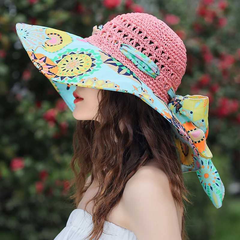 2023 NEW Womens Summer Bucket Folding fashion Str Hat Panama UV Protection Sun Visor Seaside Beach Hat Tide Summer HatsXJ250304