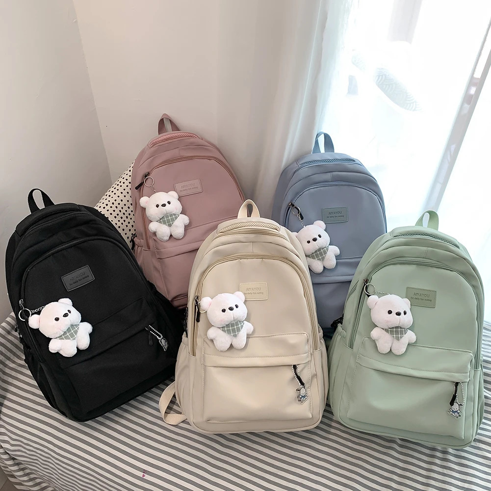 Ship from US Laptop Backpack Large Capacity College Student Rucksack with Cute Pendant Simple Adjustable Strap Fashion for Teenage Girls 250304FBB