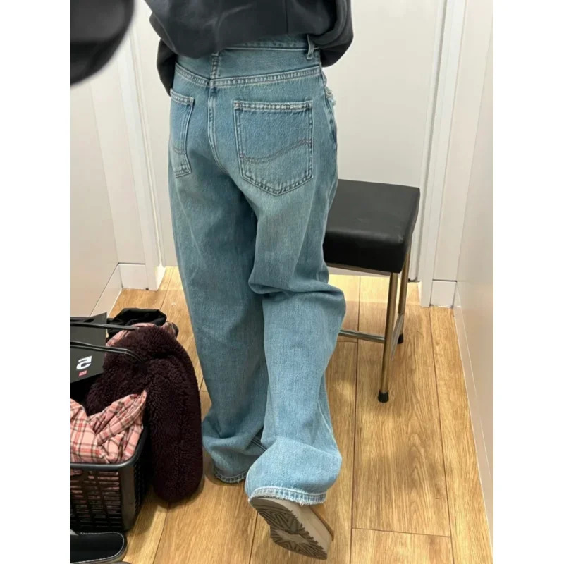 Streetwear Female Trousers Wide Leg Jeans for Women Blue High Waisted Denim Pants Y2k Womens Clothing 250227