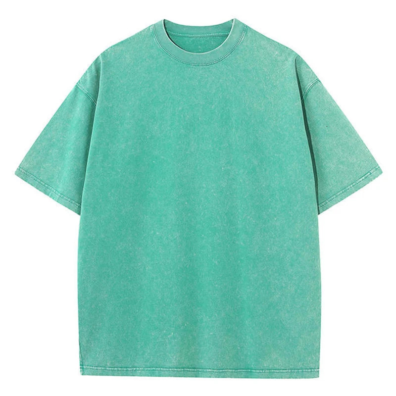 230G Cotton Retro Punk T-shirt Drop-shoulder Sleeve Men Women Vintage Short-sleeve T Shirts Solid Color Hip Hop Loose Tees 250304