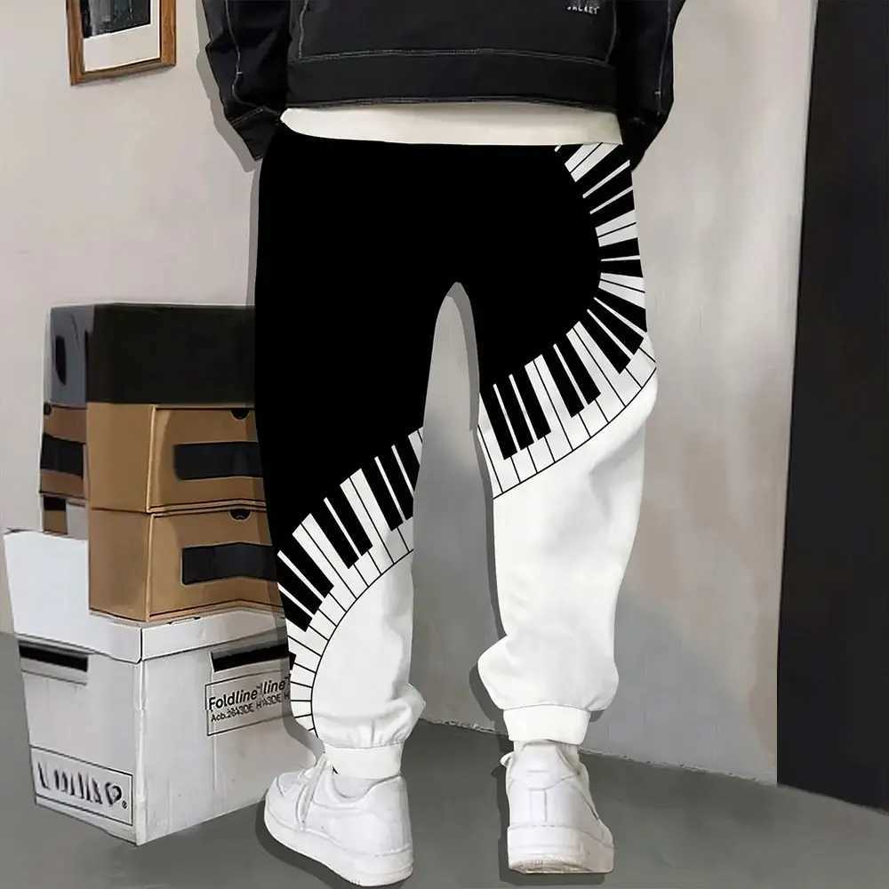 2024 New Fashion Geometric Print Sweatpants Mens Large Size Loose Casual Pocket Drawstring Sweatpants Winter Thick Warm PantsXJ250303