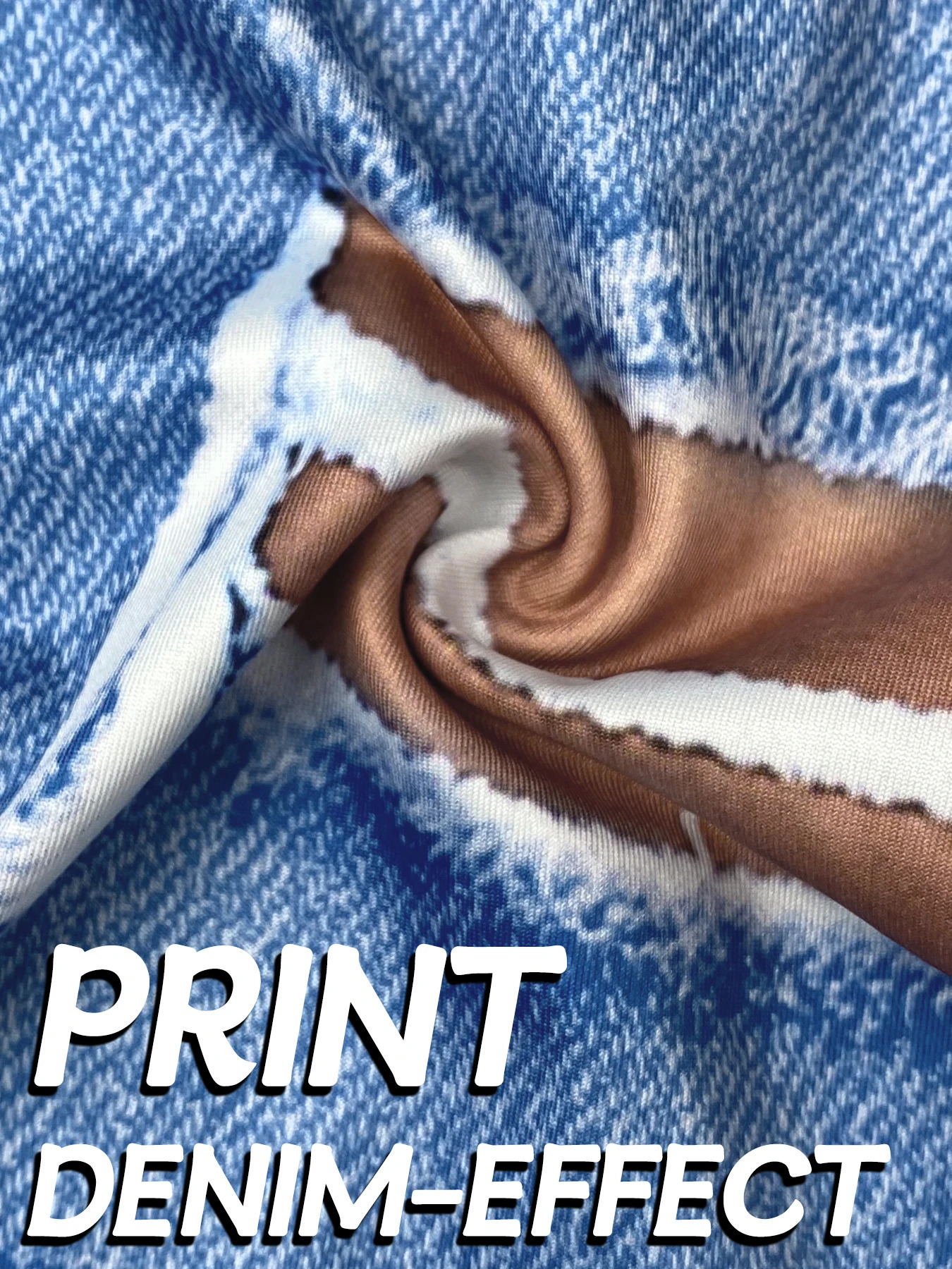 Plus size womens long legs imitating denim print creative sportswear high elasticity sports pants fashionable casual tight 250304