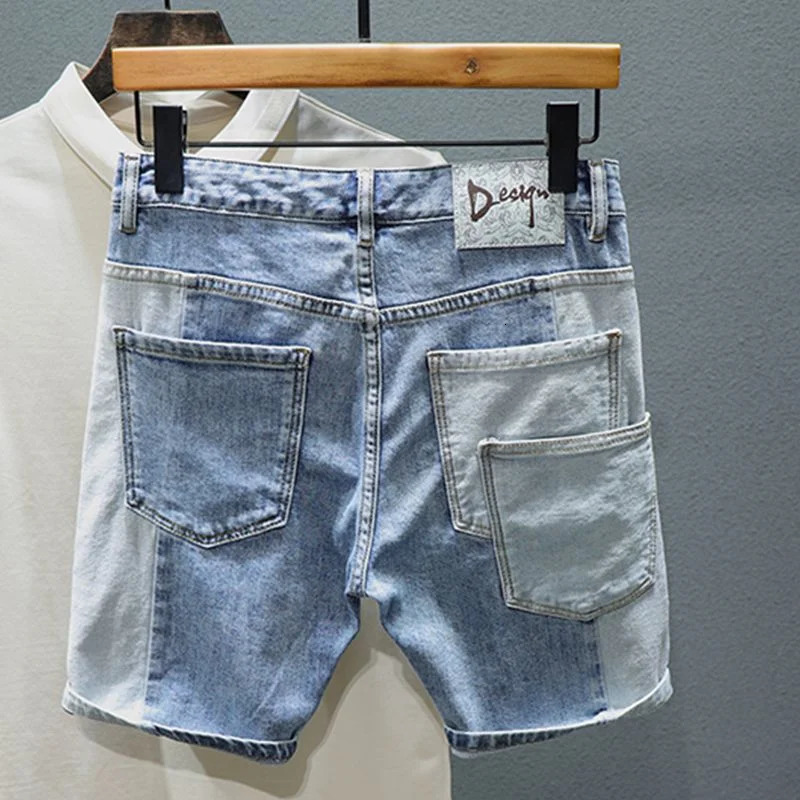 Ripped Cargo Male Denim Shorts Straight Long Knee Length with Pockets Mens Short Jeans Pants Half In Jorts Baggy Y2k 250304
