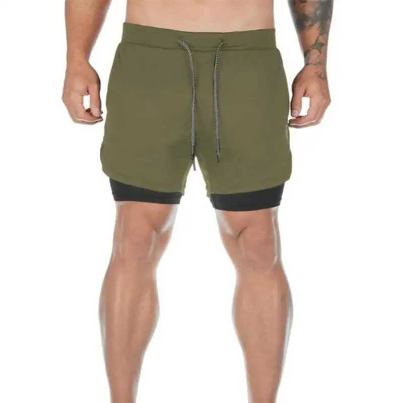 Summer Men Running Shorts 2In1 Double-deck Sport Shorts Sportswear Fitness Short Pants Training Jogging Bottom Mens Clothing M250303