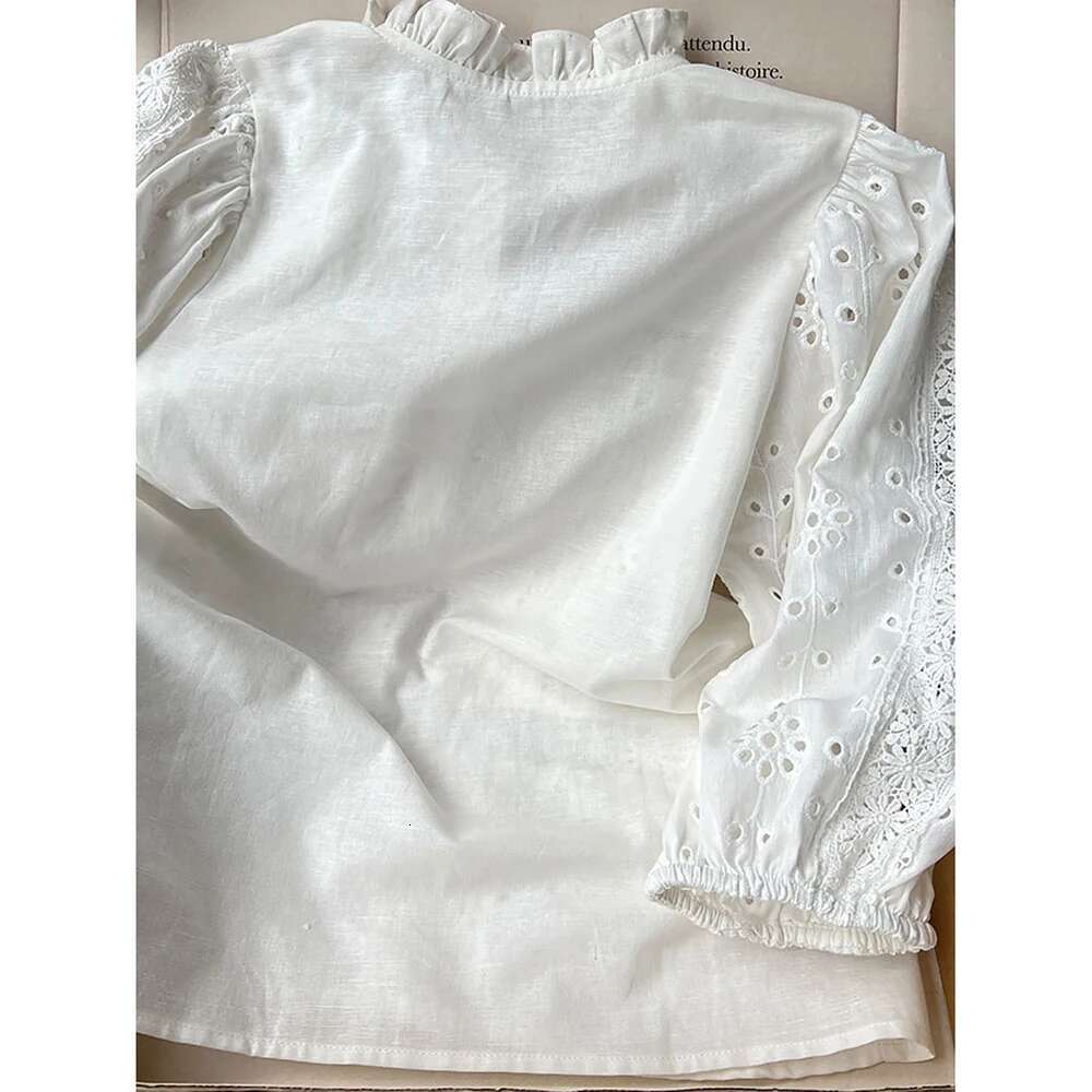 Solid Embroidery Hollow Women Shirt O-Neck Half Sleeve Button Female Cardigan Casual Classic Lady Top 2025