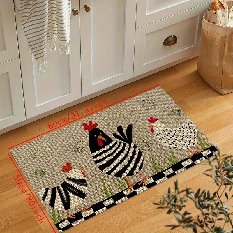 Cute Chickens Floor Mat Modern Rooster Kitchen Rug Rustic Colorful Indoor Carpet Runner Home Bathroom Bedroom Living Room Decor