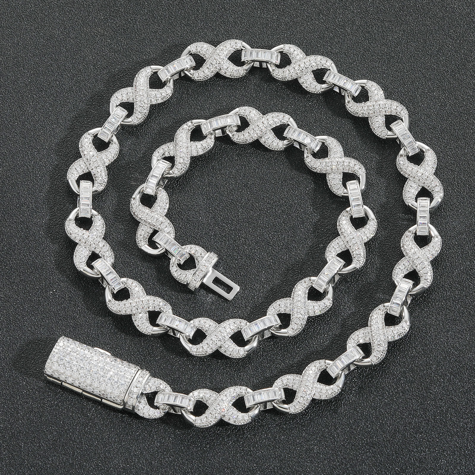 Hip Hop High Quality 8 Infinite Miami Cuban Chain Necklace Bracelets 5A Zircon Women Mens Jewelry Set