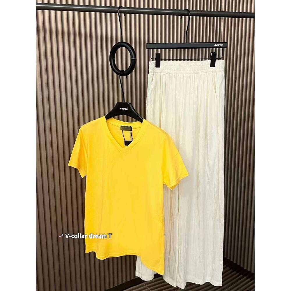 Embroidered Double Yarn V-Neck T-Shirt For Women, Loose And Slimming, Lazy Style, Casual Short Sleeved, Summer