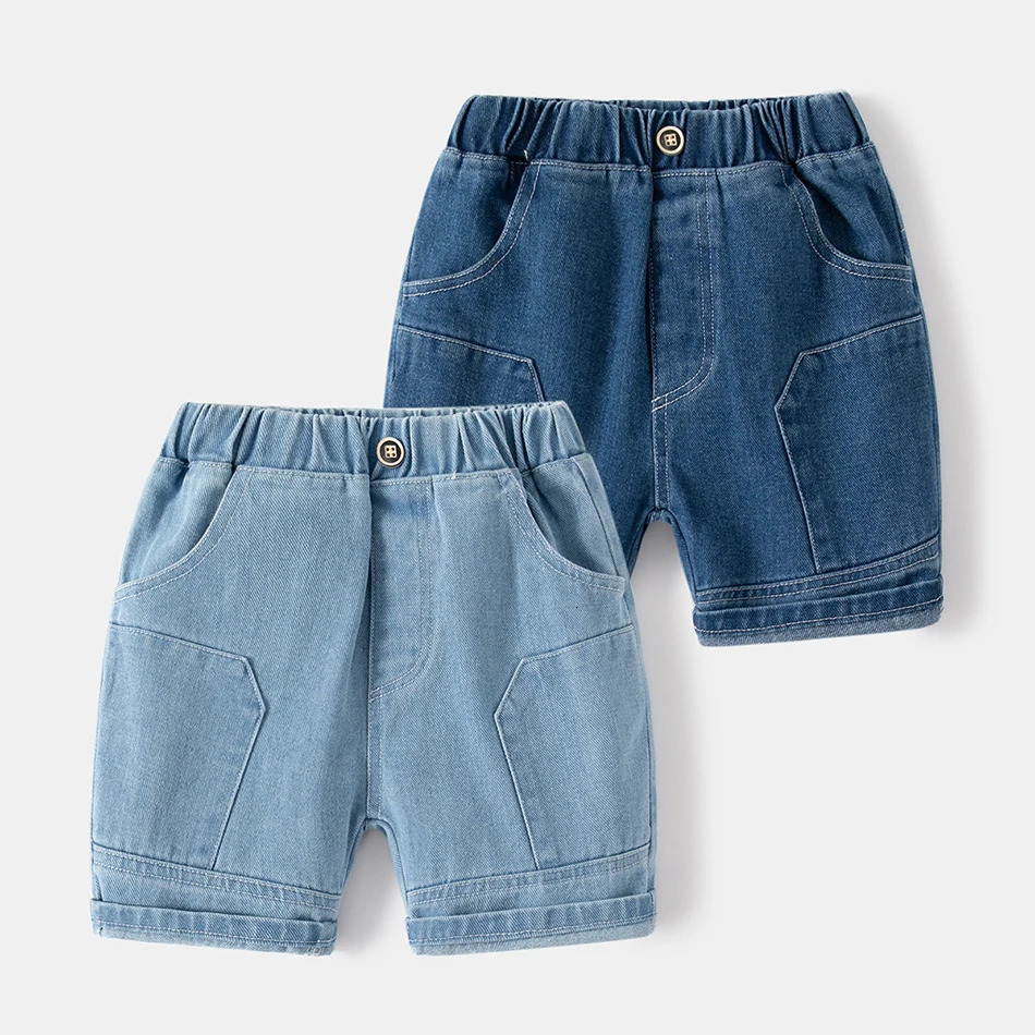 Boys Summer Jean Shorts Solid Color Fashion Trendy Cropped Pants Kids Denim Elastic Waist Casual childrens Short 250303