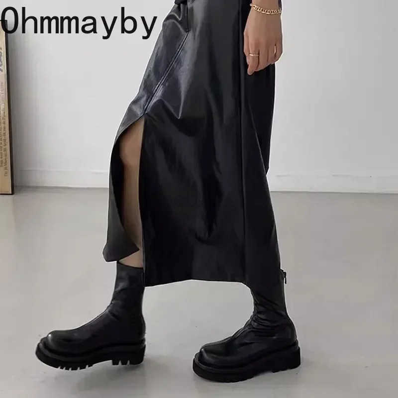 Chunky Heel Wen Elastic Short Boots Fion Back Zippers Shoes Autumn Winter Platform Flats Ladies Ankle Booties Z250304