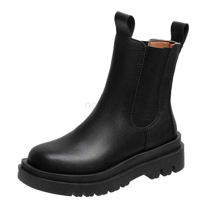 Boots Chunky Boots Wen Winter Shoes PU Leather Plush Ankle Boots Black Fem Autumn Fion Platform Booties Z250304