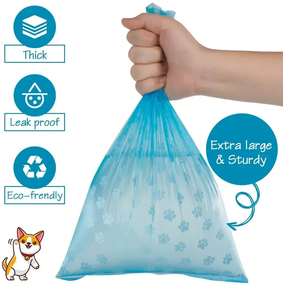 Pet Poop Bags Disposable Dog Waste Bags Bulk Poop Bags with Leash Clip and Bone Bag Dispenser 5Roll(75Pcs) Bags with Paw Prints