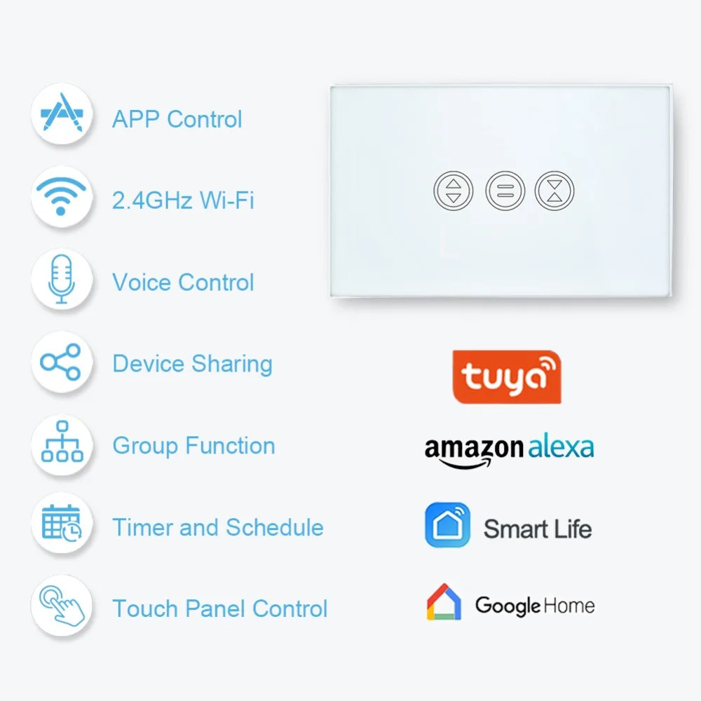 Tuya Smart Life WiFi Switch for Electric Motorized Curtain Blind Roller Shutter Motor Google Home Alexa Echo Voice Control DIY 250303