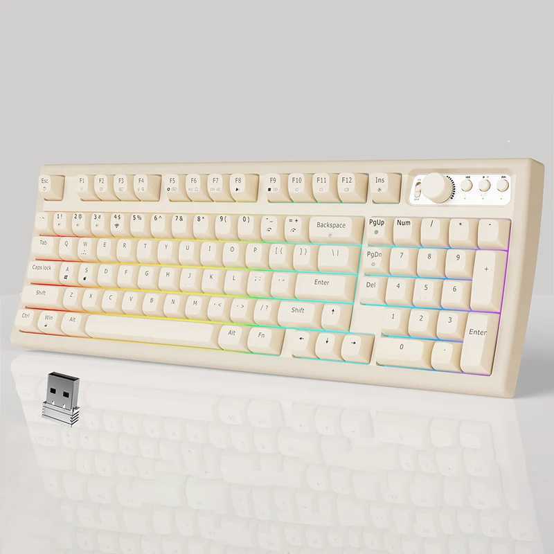 EWEADN V97 Cute Creamy Keyboard /2.4GHz Gaming Keyboard Wireless with RGB Backlit Rechargeable Quiet for PC Gamer Z250304