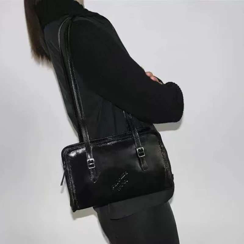 New Women Cosmetic Bag Vintage Shoulder High Quality Black PU Ladies Crossbody Design Casual Simple Underarm Bag