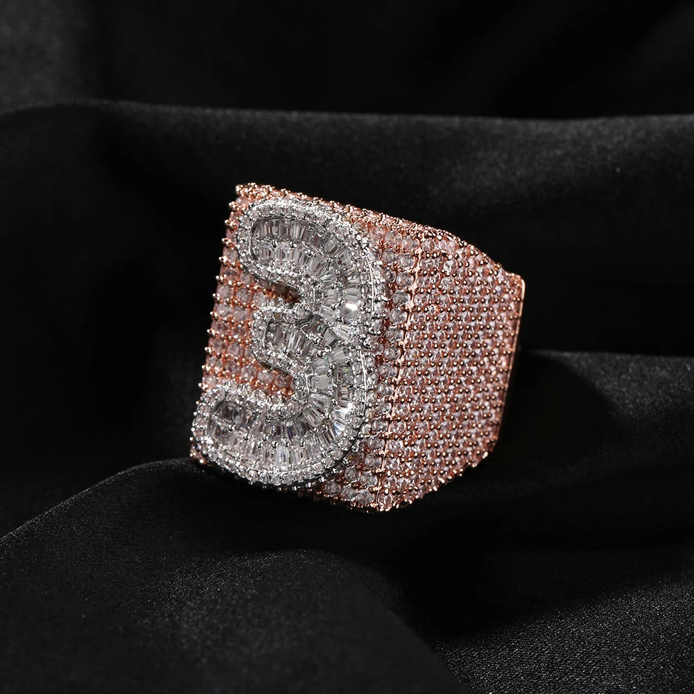 THE BLING KING Custom Icy Initial Ring For Men DIY Letter Number Paved Baguette Cubic Zircon Square Cluster Ring Hip Hop Jewelry 250227