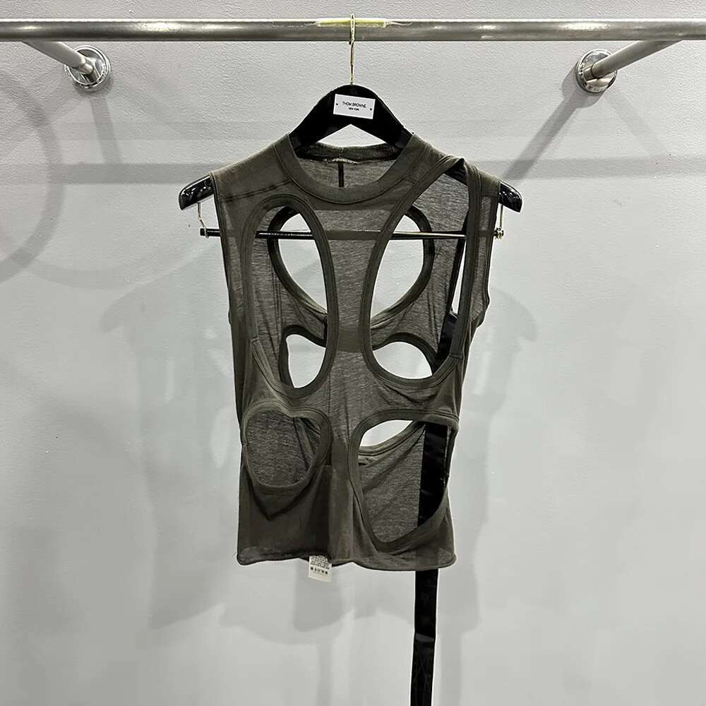 Owens Vest Women Streetwear Cut-Out Backless T-Shirt Fashion Ripped Design Top High Quality Cotton Tshirt Sexy RO Clothing