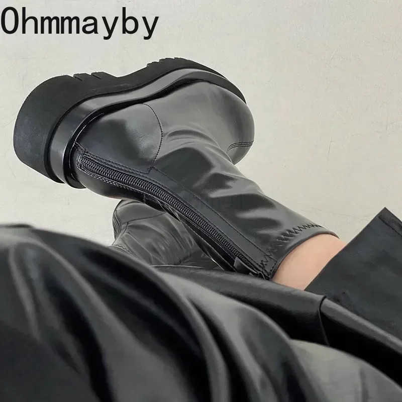 Chunky Heel Wen Elastic Short Boots Fion Back Zippers Shoes Autumn Winter Platform Flats Ladies Ankle Booties Z250304