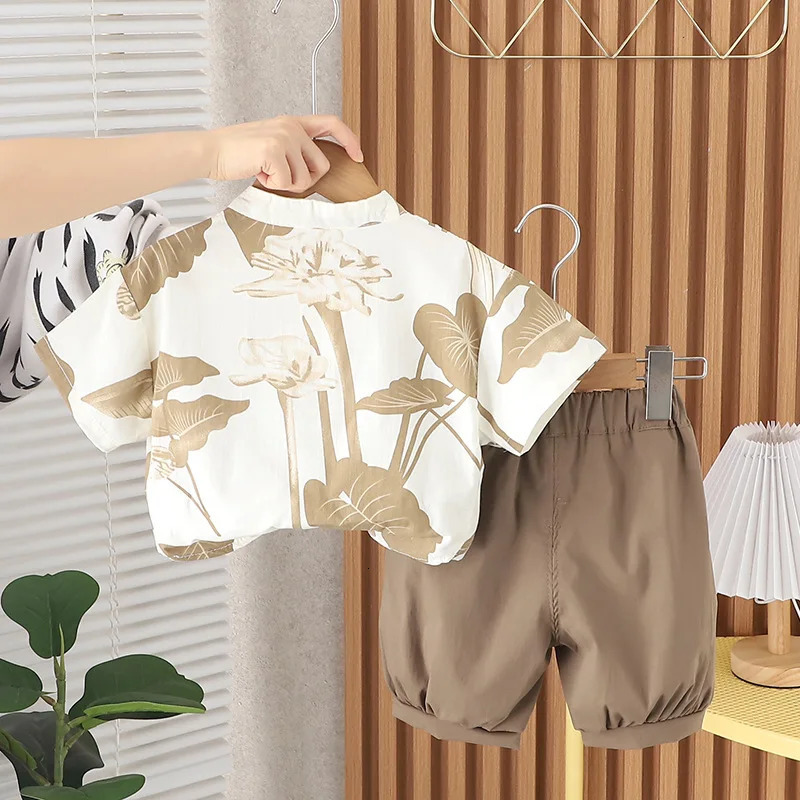 Toddler Summer 1st Birthday Boy Outfit Korean Style Cute Turn-down Collar Short Sleeve Shirts and Shorts Boys Clothes Sets 250304