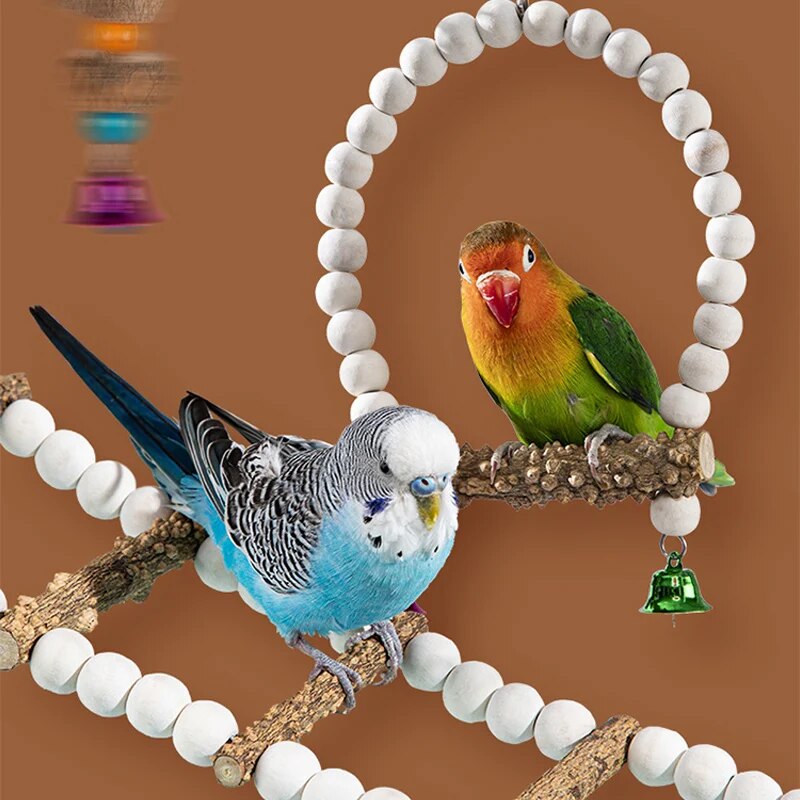 Bird Ladder Perch for Cage, Natural Wood Bird Parrot Perch Stand Parrot Perch Bridge Climbing Chewing Toys for Small Medium