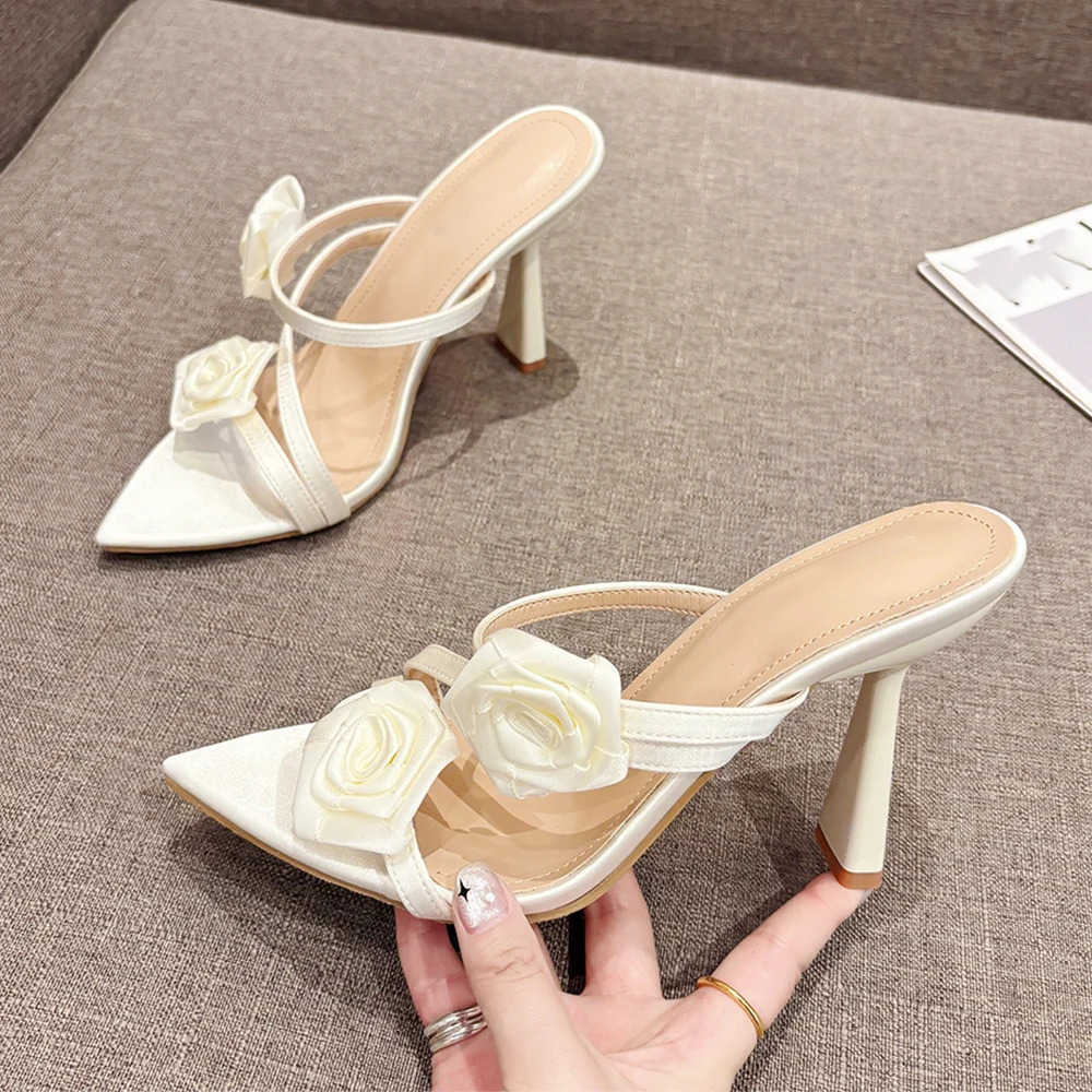 Aneikeh 2025 Summer New Fi Pointed Flower Sexy Sandals Stiletto High H Sexy Runway Slippers Wen Elegant Banquet Shoes Z250304