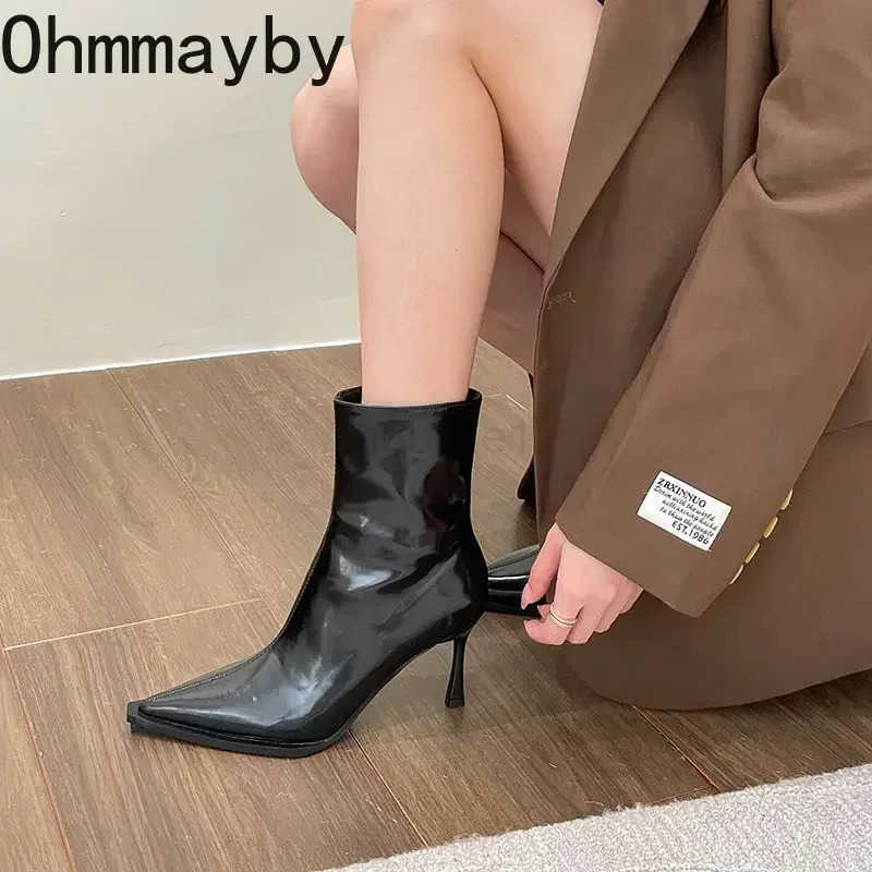 Autumn Winter Short Plush Wen Ankle Boots Fion Pointed Toe Ladies Elegant Pumps Shoes Thin High Heel Short Boots Z250304