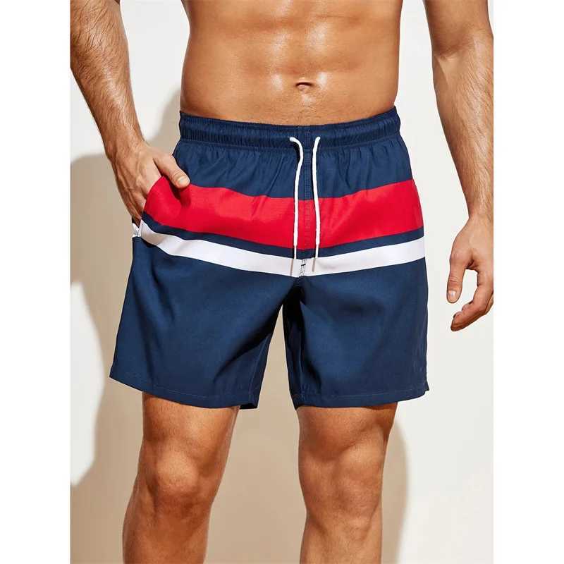 Colorful Stripe Pattern Beach Shorts For Men Color Stitching 3D Printed Swim Trunks Summer Hawaii Board Shorts Loose Short PantsT250304