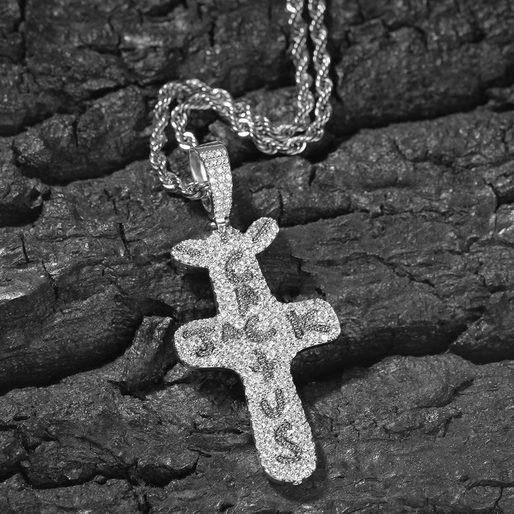 Classic Hip Hop Cactus Jack Cross Pendant Necklace 5A Zircon Gold Plated Boy Men Religious Jewelry